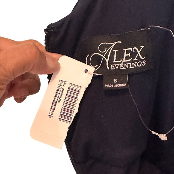 Alex Evenings SZ 8 Sleeveless Maxi Dress With Embellished Waist Draped Neck Navy - Picture 13 of 14